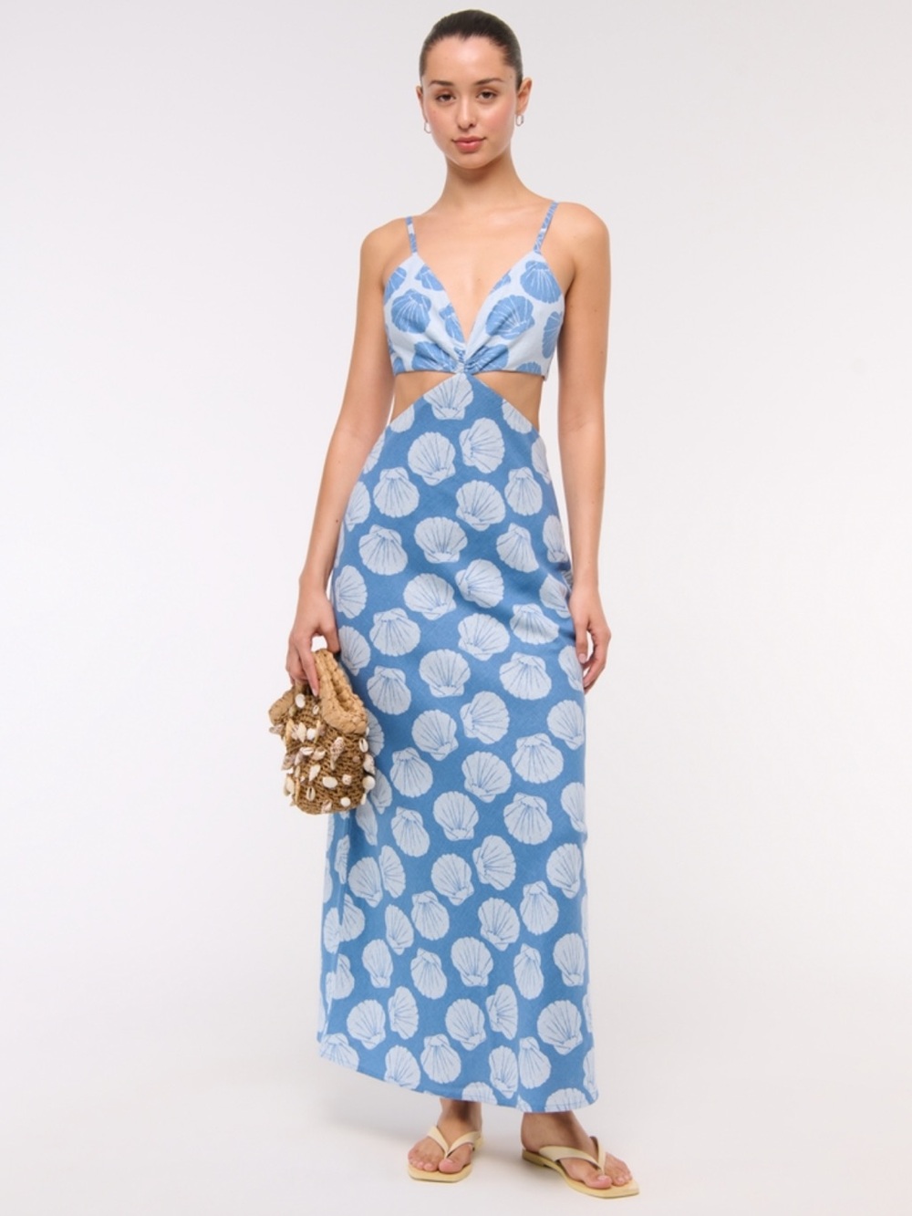 Abercrombie & Fitch The A&F Julia Slip Cutout Maxi Dress Blue Shell Print Tall
